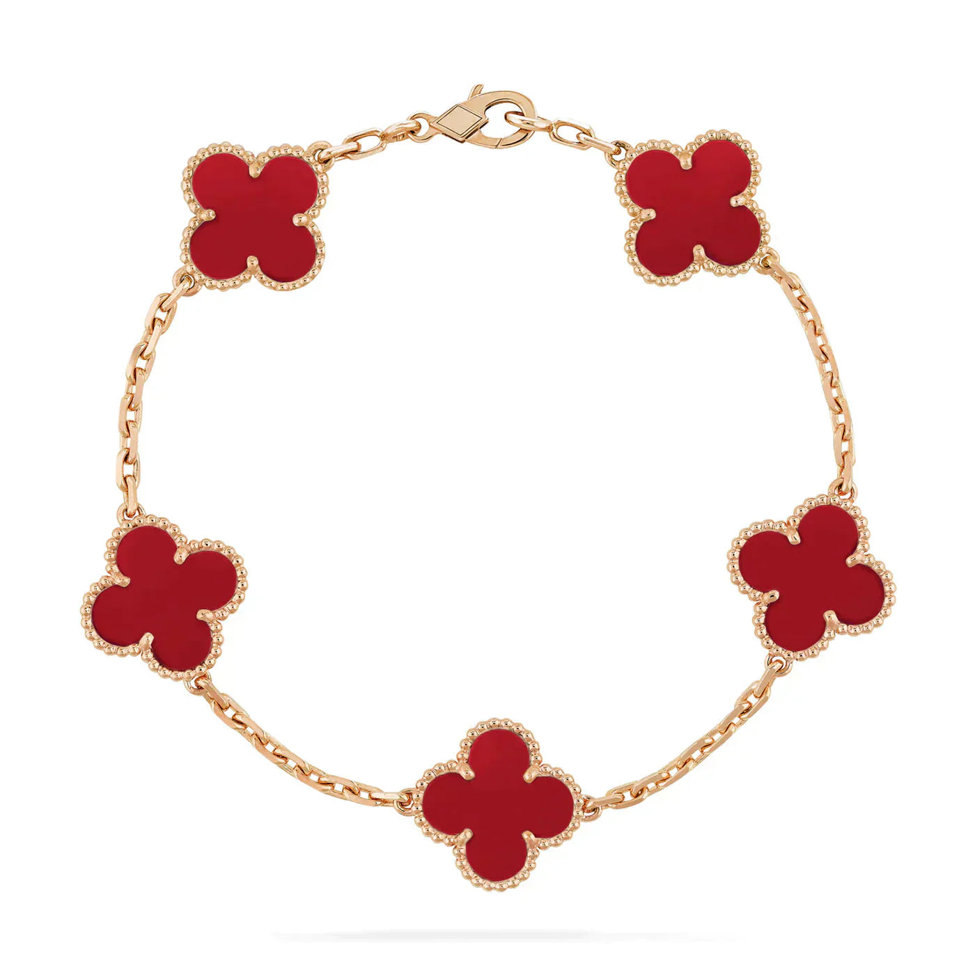 [ROYAL]CLOVER 5 MOTIFS RED AGATE  BRACELET