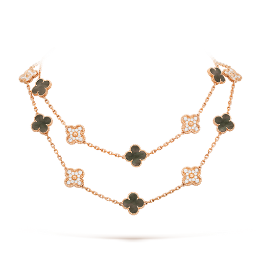 [Royal&Vicky]CLOVER 20 MOTIFS DARK MOP DIAMOND  NECKLACE