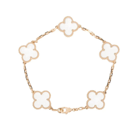 [ROYAL]CLOVER 5 MOTIF ROCK CRYSTAL PINK GOLD BRACELET