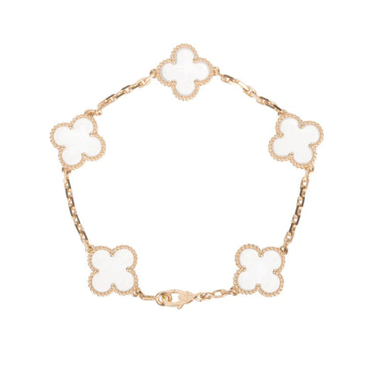 [ROYAL]CLOVER 5 MOTIF ROCK CRYSTAL PINK GOLD BRACELET