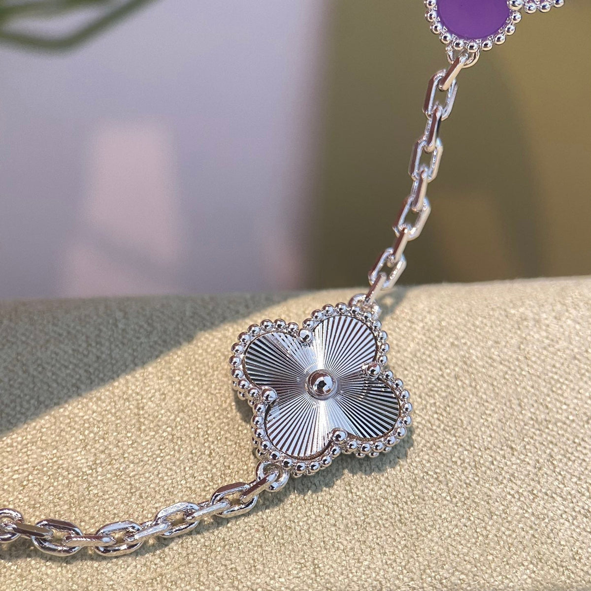 [Royal&Vicky]CLOVER  5 MOTIFS  PURPLE VIOLET BRACELET SILVER