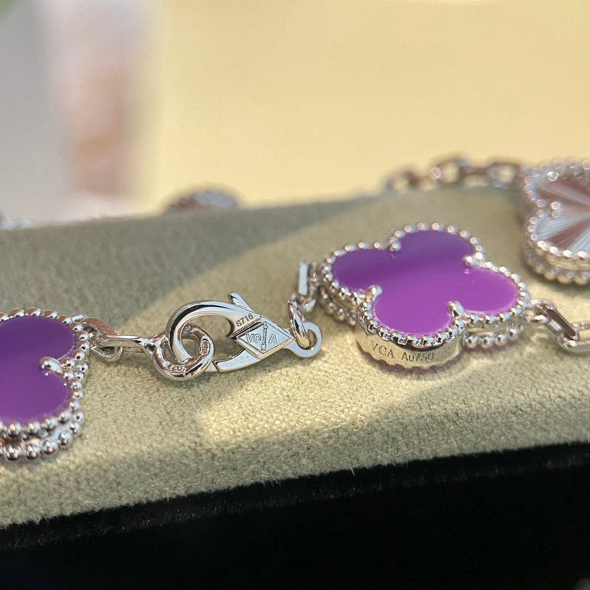 [Royal&Vicky]CLOVER  5 MOTIFS  PURPLE VIOLET BRACELET SILVER