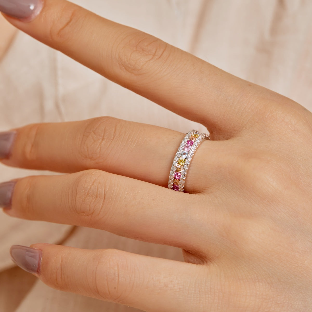 [ROYAL]Delicate Colorful Round Cut Daily Ring