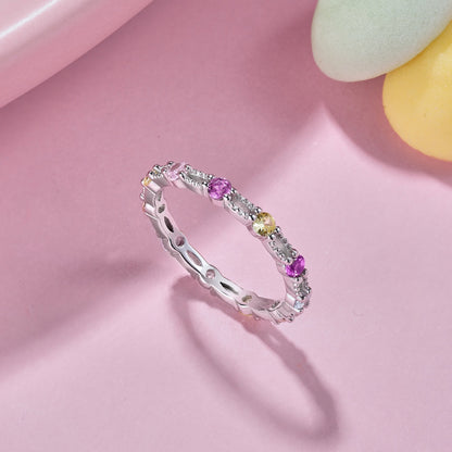 [ROYAL]Sparkling Colorful Round Cut Tennis Ring