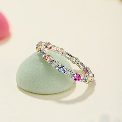 [ROYAL]Sparkling Colorful Round Cut Tennis Ring