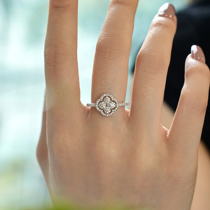 [LUXE]Ring mit vierblättrigem Kleeblatt-Blumendesign