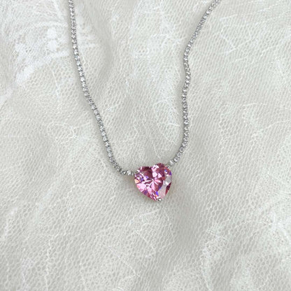 [ROYAL]8.0 Carat Versatile Colorful Sweet Heart-Shaped Tennis Necklace