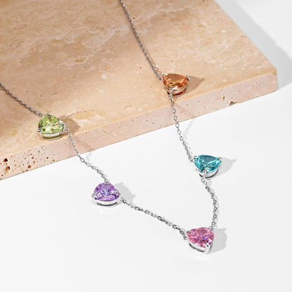 [ROYAL]Sparkling Colorful Heart Cut Necklace