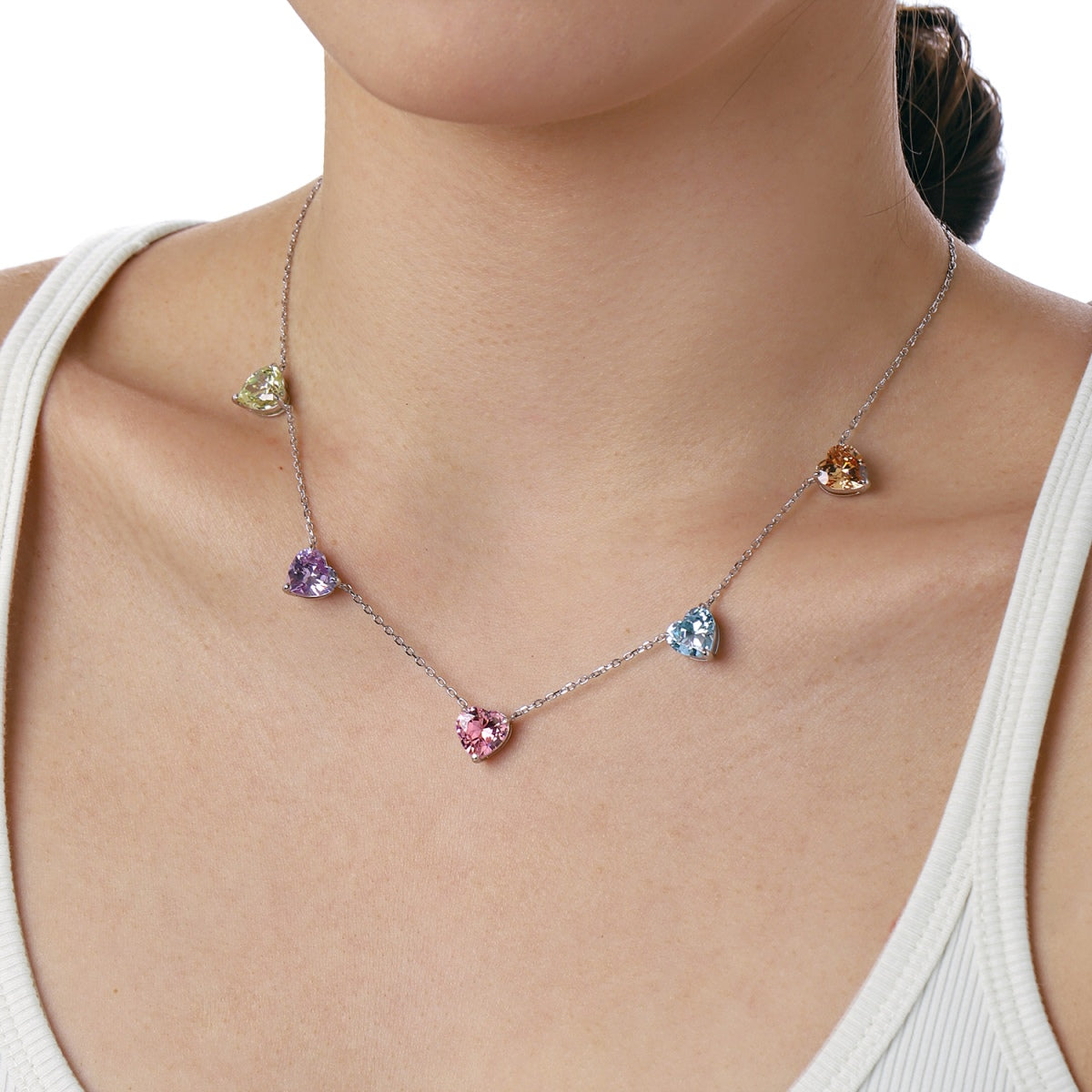 [ROYAL]Sparkling Colorful Heart Cut Necklace