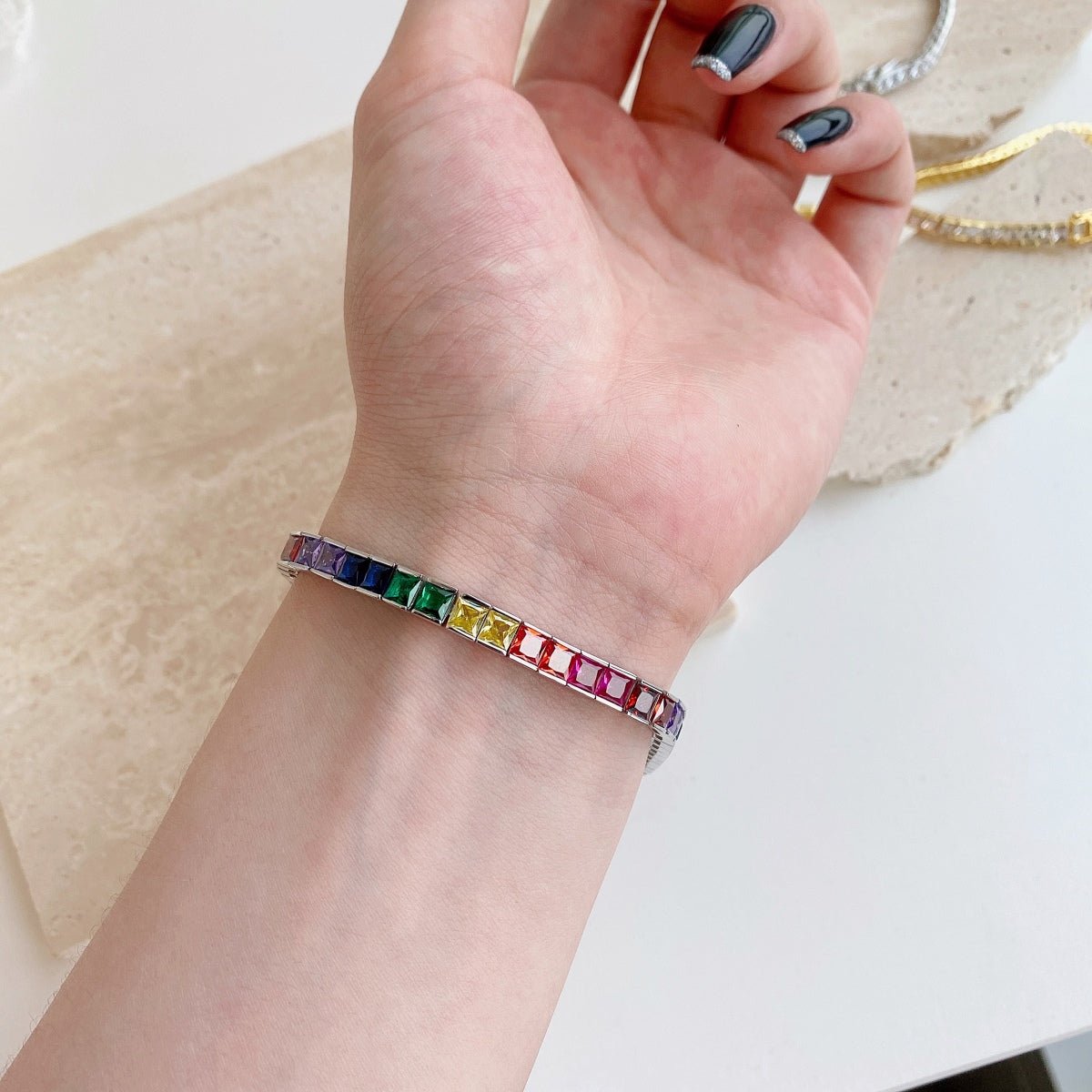 [ROYAL]Radiant Colorful Princess Cut Tennis Bracelet