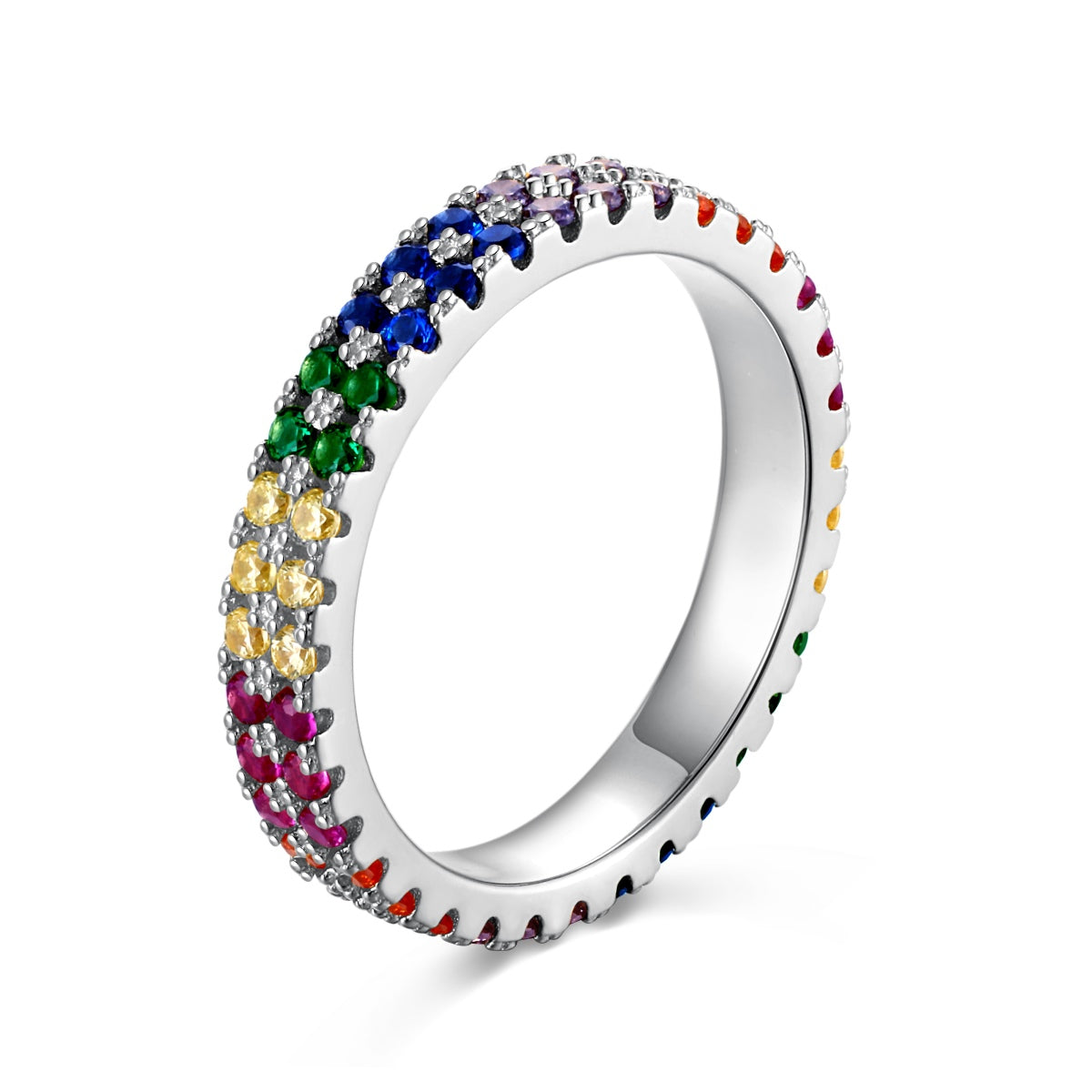 [ROYAL]Unique Colorful Round Cut Tennis Ring