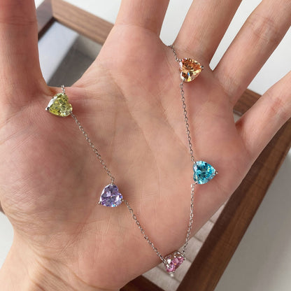 [ROYAL]Sparkling Colorful Heart Cut Necklace