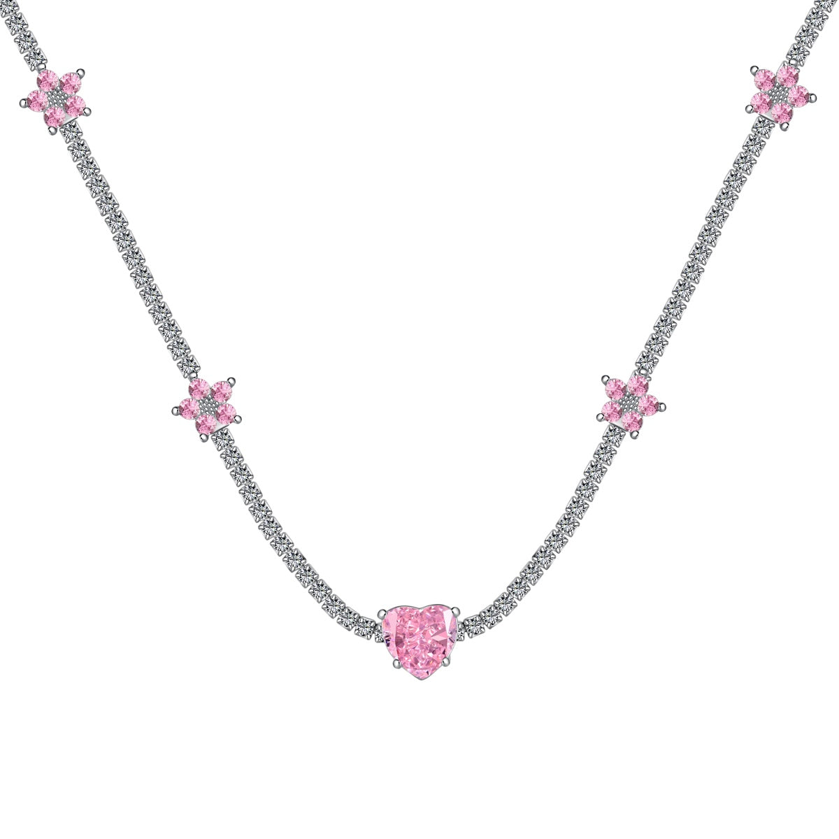 [ROYAL]Dazzling Pink Heart Flower Necklace