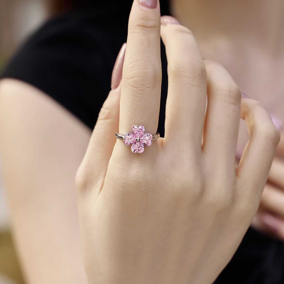 [ROYAL]Heart-shaped Four-Leaf Clover Ball Ring