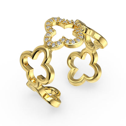 [ROYAL]Hollow Design Four-Leaf Clover Flower Shape Ring