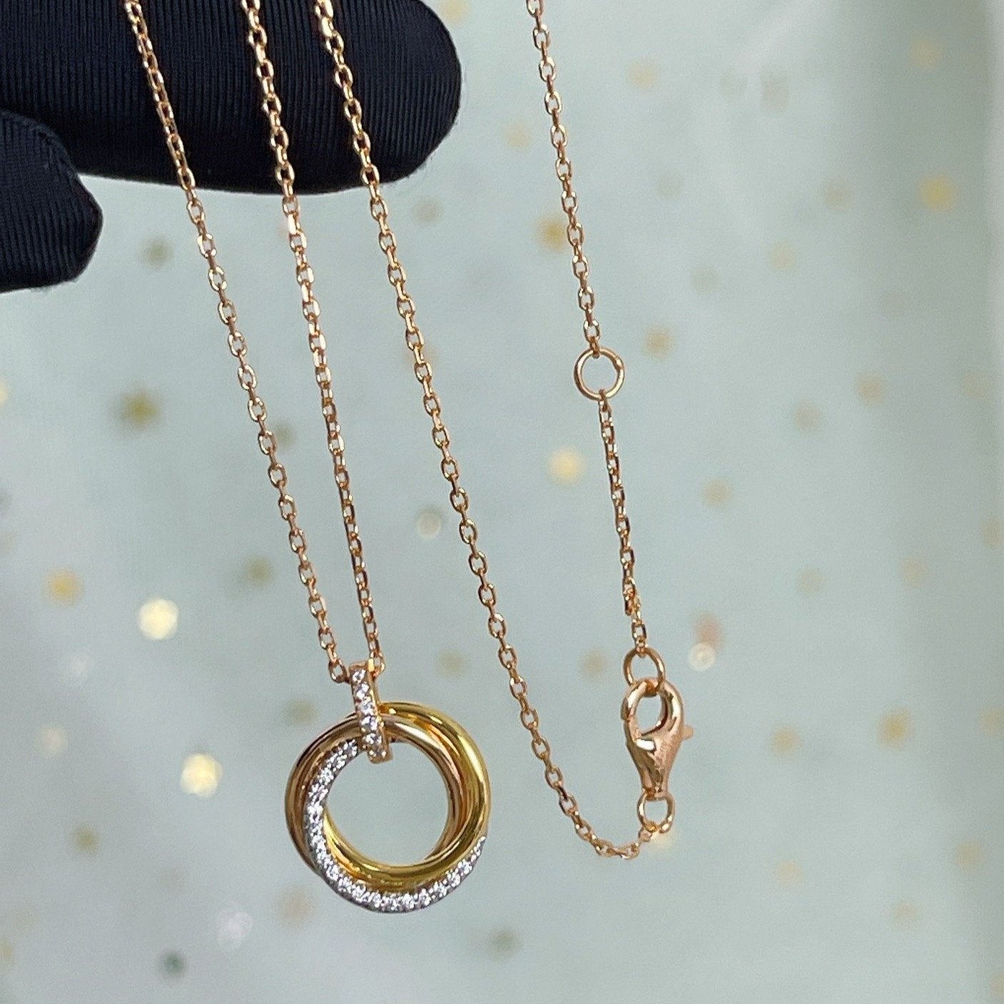 [ROYAL]TRINITY NECKLACE SILVER GOLD PINK GOLD DIAMONDS