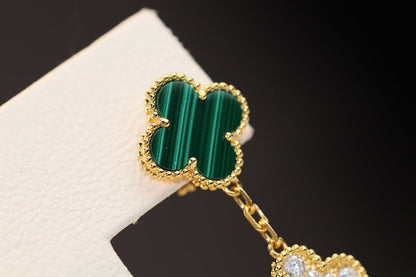 [Royal]CLOVER EARRINGS GOLD MALACHITE DIAMOND 3 MOTIF