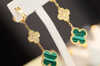 [Royal]CLOVER EARRINGS GOLD MALACHITE DIAMOND 3 MOTIF