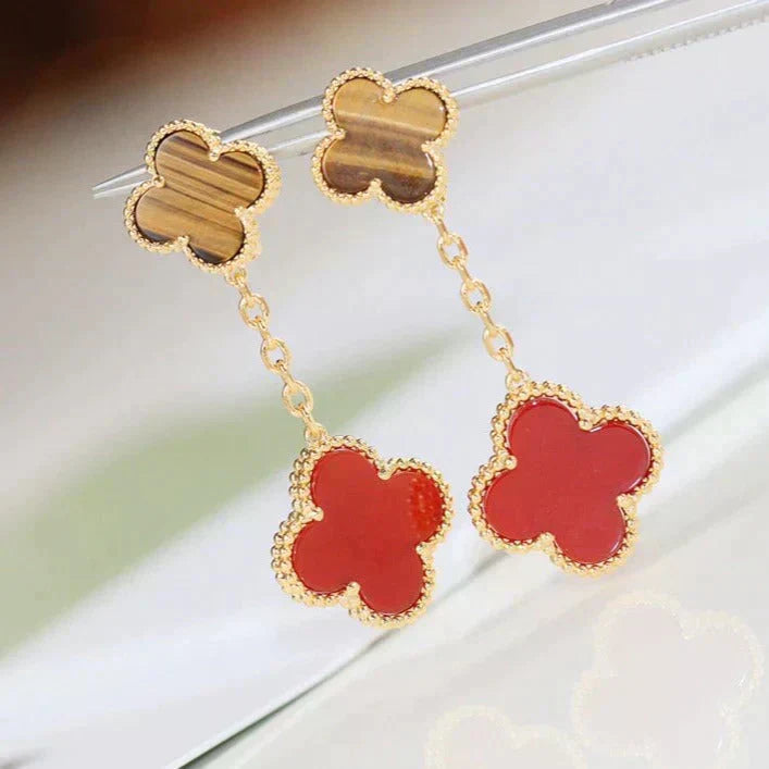 [ROYAL]CLOVER  2 MOTIF  TIGER EYE CARNELIAN EARRINGS