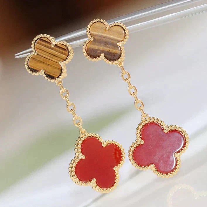 [ROYAL]CLOVER  2 MOTIF  TIGER EYE CARNELIAN EARRINGS