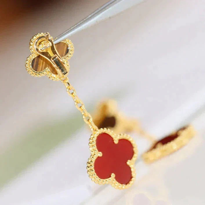 [ROYAL]CLOVER  2 MOTIF  TIGER EYE CARNELIAN EARRINGS