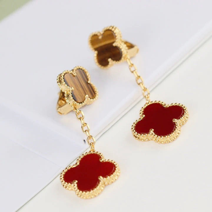 [ROYAL]CLOVER  2 MOTIF  TIGER EYE CARNELIAN EARRINGS