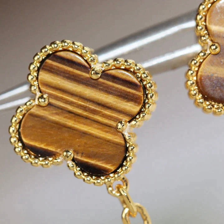 [ROYAL]CLOVER  2 MOTIF  TIGER EYE CARNELIAN EARRINGS