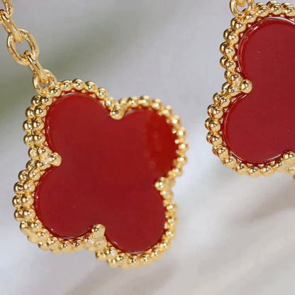 [ROYAL]CLOVER  2 MOTIF  TIGER EYE CARNELIAN EARRINGS