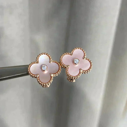 [ROYAL]CLOVER MEDIUM 1 MOTIFS  PINK MOP DIAMOND EARRINGS