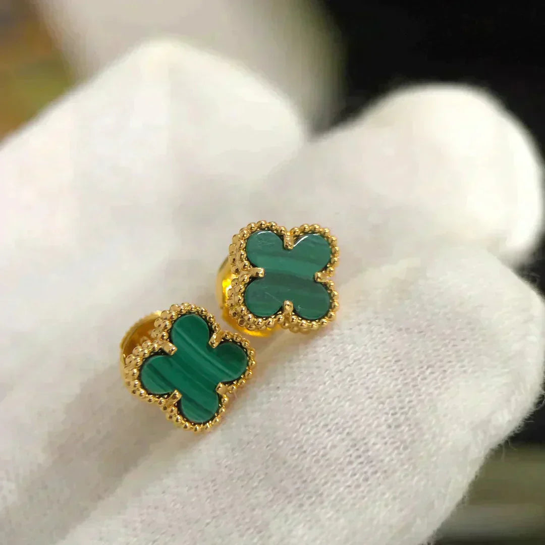 [ROYAL]CLOVER MINI 9.5MM MALACHITE  EARRINGS