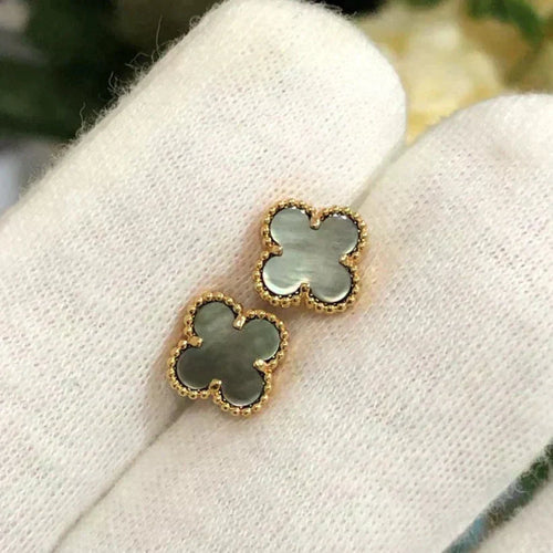 [Royal&Vicky]CLOVER MINI 9.5MM GRAY MOP EARRINGS