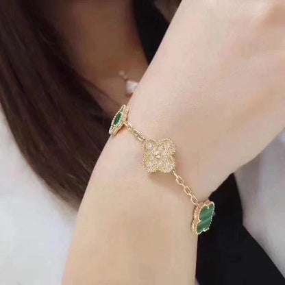 [ROYAL]CLOVER  5 MOTIF MALACHITE DIAMOND BRACELET