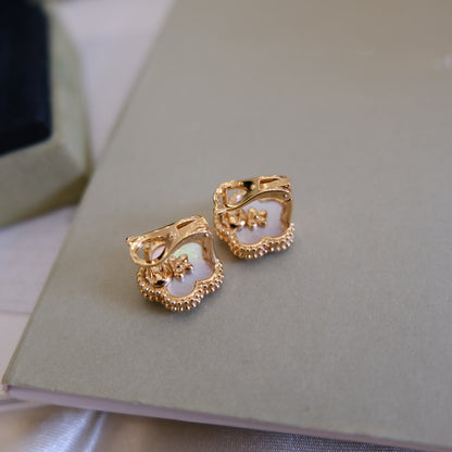 [ROYAL]LUCKY PINK GOLD WHITE MOP EARRINGS