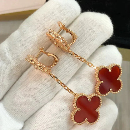 [ROYAL]CLOVER 2 MOTIF  LASER CARNELIAN EARRINGS