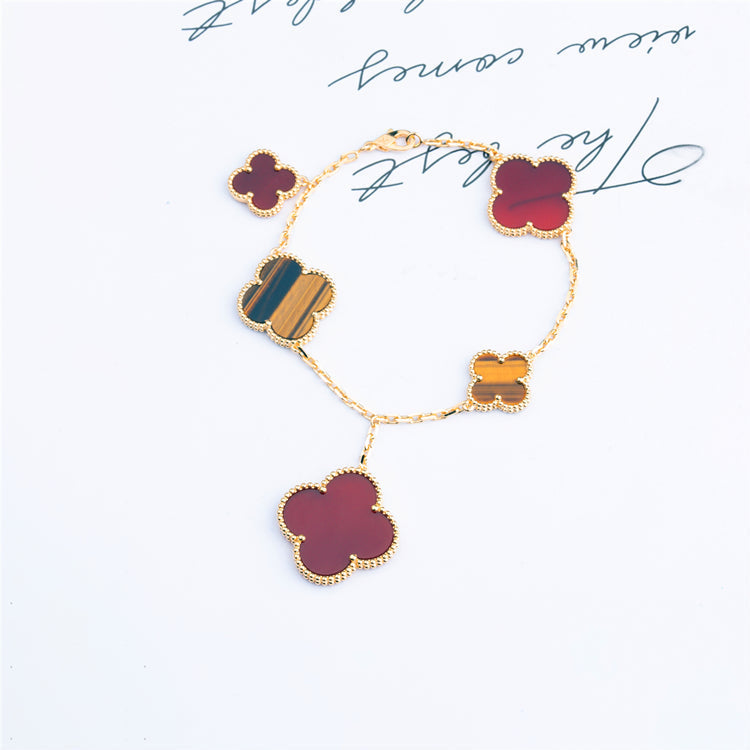 [Royal]CLOVER BRACELET 5 MOTIFS CARNELIAN TIGER EYE