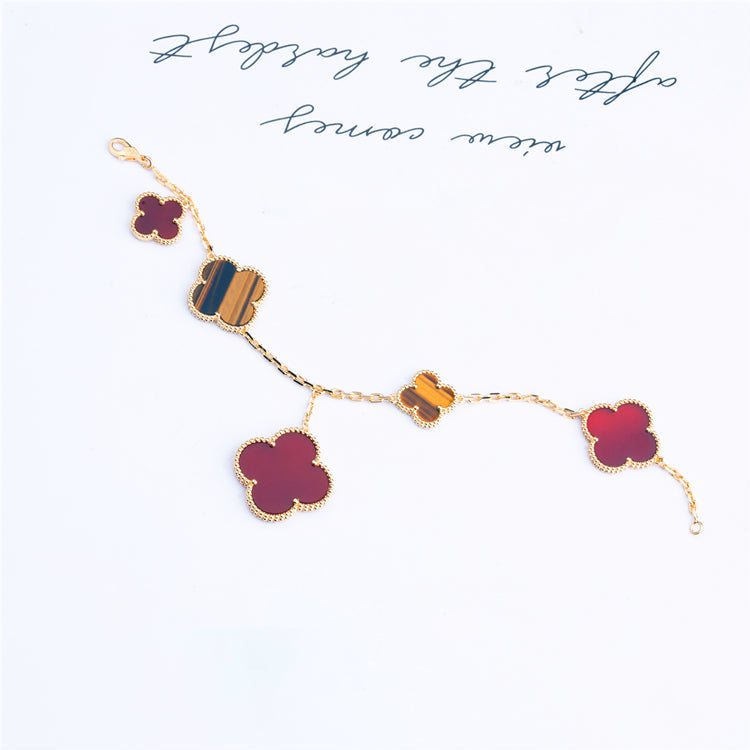 [ROYAL]CLOVER BRACELET 5 MOTIFS CARNELIAN TIGER EYE