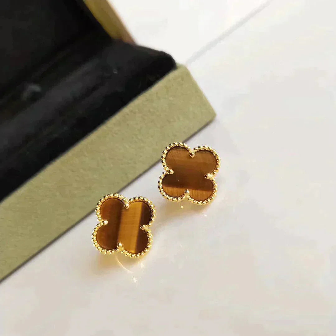 [ROYAL]CLOVER MEDIUM 1 MOTIFS TIGER EYE EARRINGS