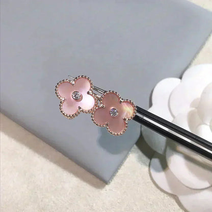 [ROYAL]CLOVER MEDIUM 1 MOTIFS  PINK MOP DIAMOND EARRINGS