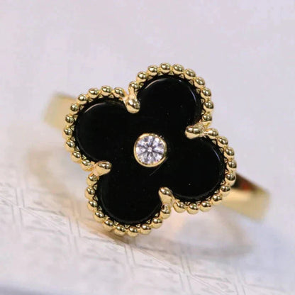 [LUXE]CLOVER ONYX RING GOLD DIAMANT