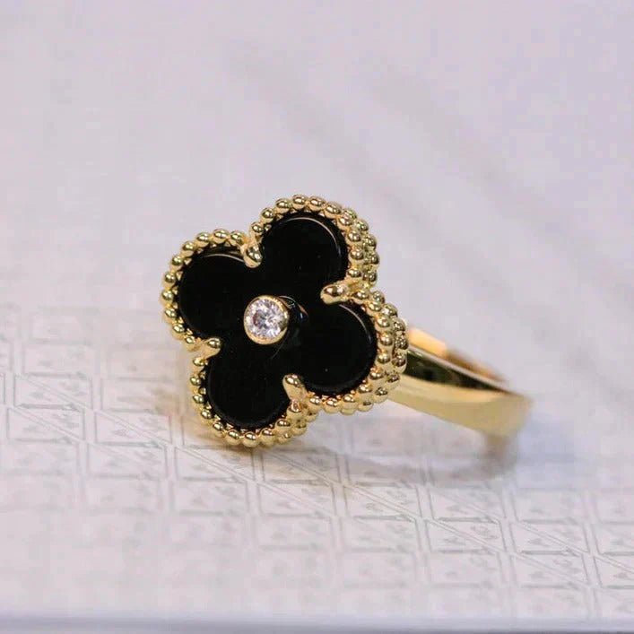 [ROYAL]CLOVER ONYX RING GOLD DIAMOND