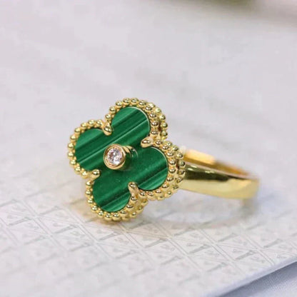 [ROYAL]CLOVER MALACHITE RING GOLD DIAMOND