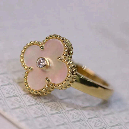 [ROYAL]CLOVER PINK MOP RING GOLD DIAMOND