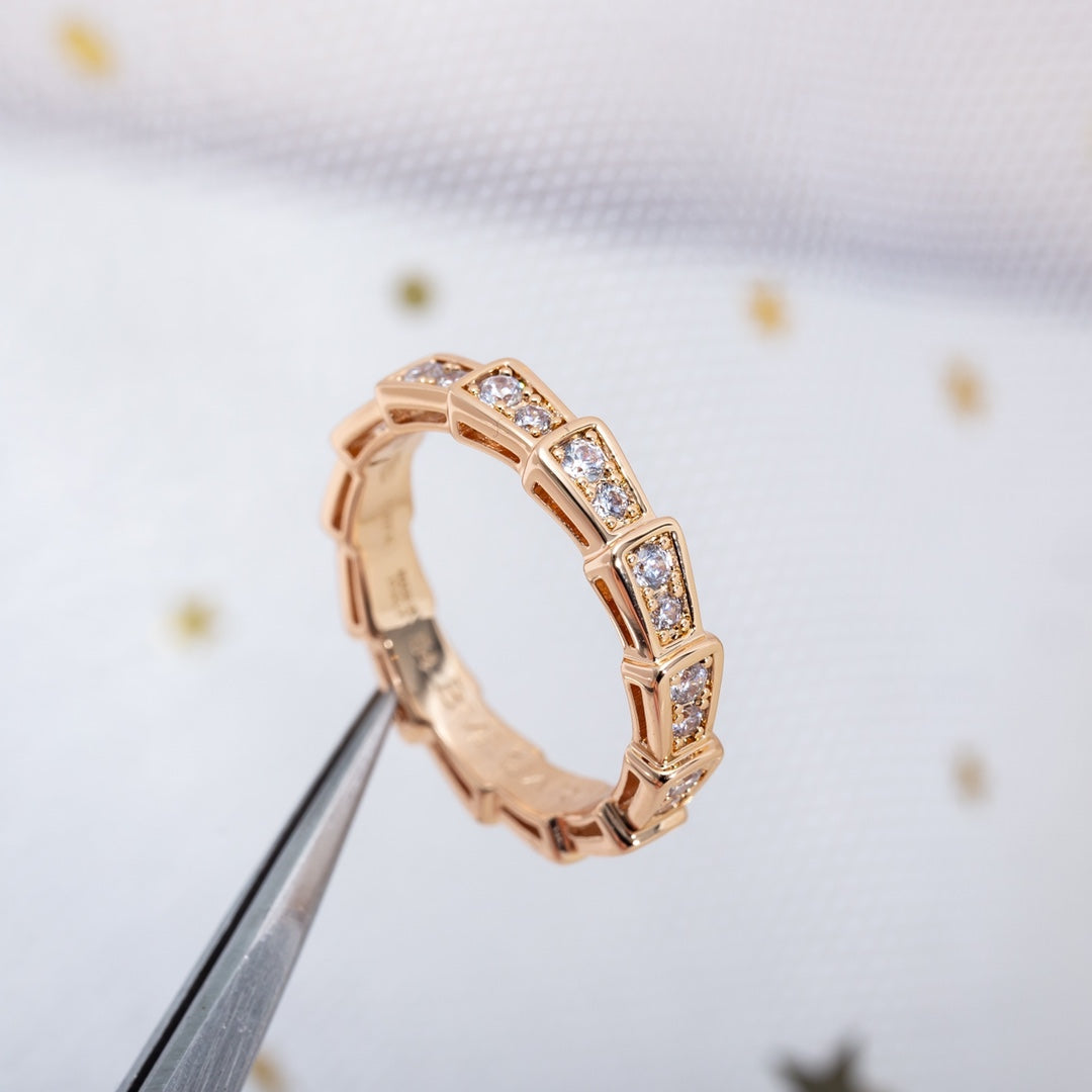 [ROYAL]SERPENTI RING PINK GOLD DIAMOND PAVED 3MM