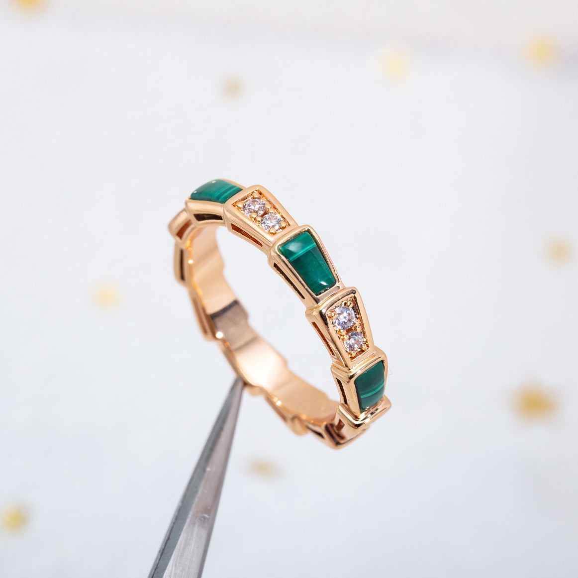 [ROYAL]SERPENTI RING PINK GOLD MALACHITE DIAMOND 3MM