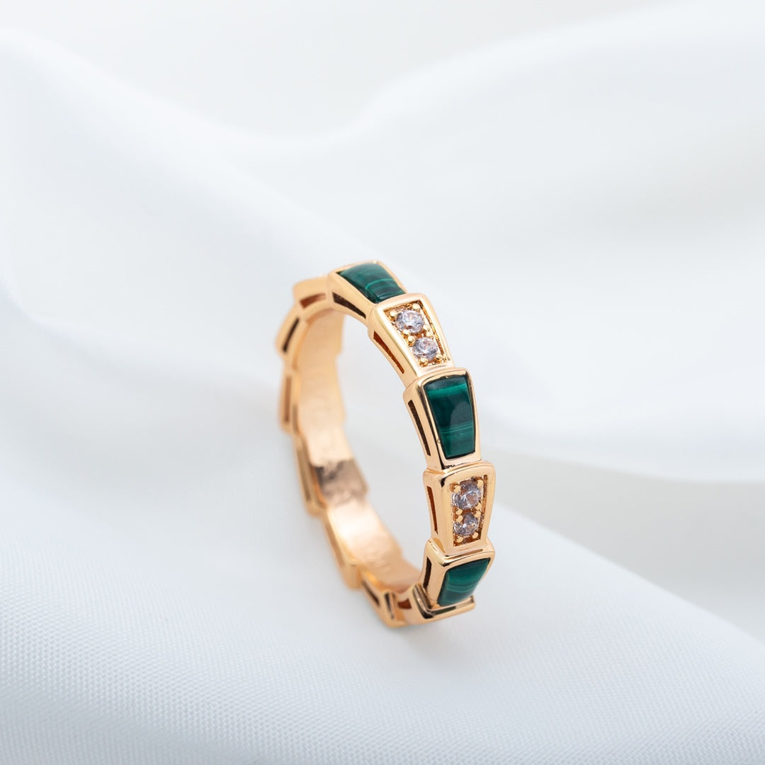 [ROYAL]SERPENTI RING PINK GOLD MALACHITE DIAMOND 3MM