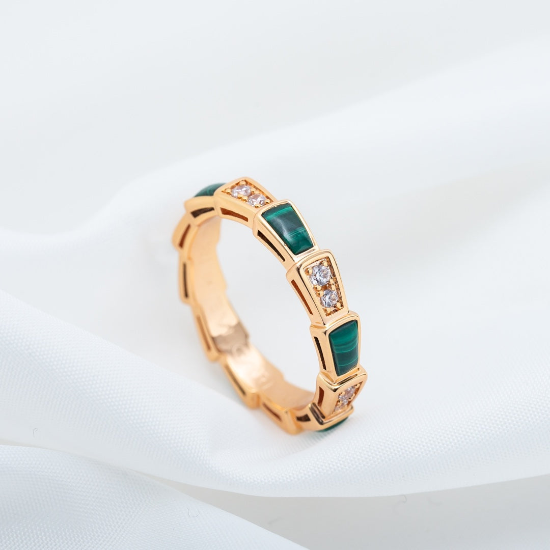 [ROYAL]SERPENTI RING PINK GOLD MALACHITE DIAMOND 3MM