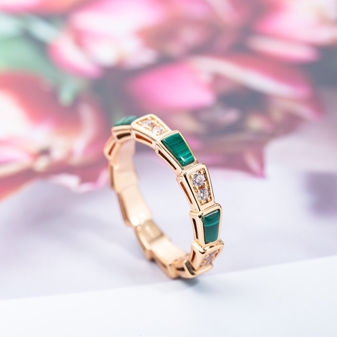 [ROYAL]SERPENTI RING PINK GOLD MALACHITE DIAMOND 3MM