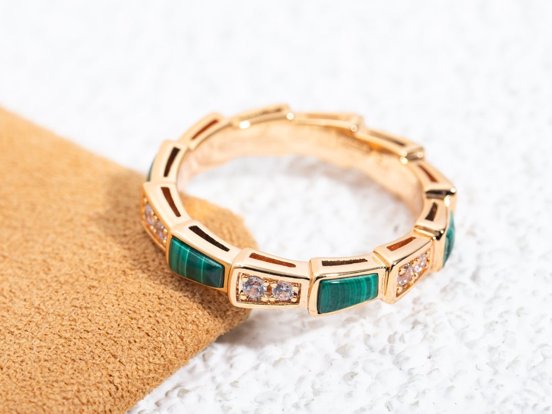 [ROYAL]SERPENTI RING PINK GOLD MALACHITE DIAMOND 3MM