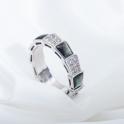 [LUXE]SERPENTI RING SILBER DIAMANT SCHWARZ MOP 4MM