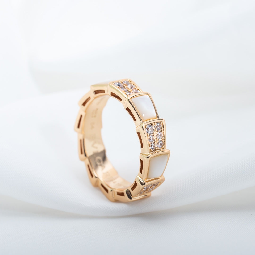 [ROYAL]SERPENTI RING PINK GOLD MOP DIAMOND PAVED 4MM